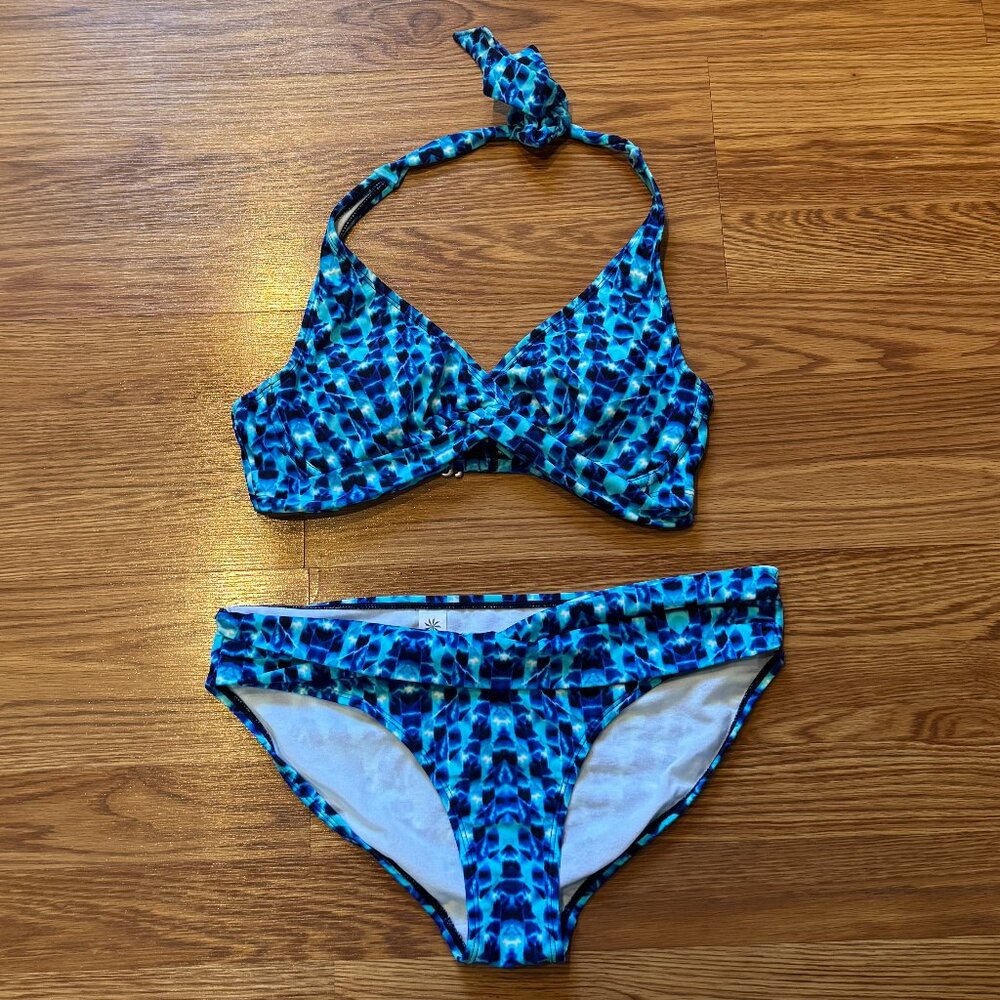Athleta Two-Piece Bikini in Aquatic Blue Pattern